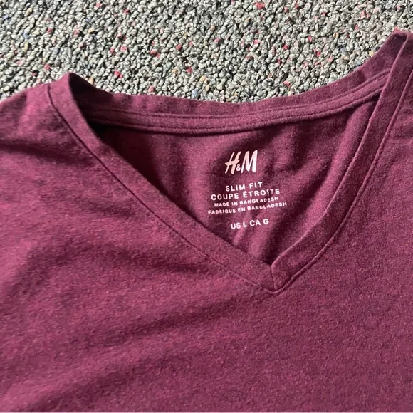 H&M Maroon Slim Fit Short-Sleeve V-Neck Lightweight Cotton T-Shirt Casual Top L - Picture 12 of 16